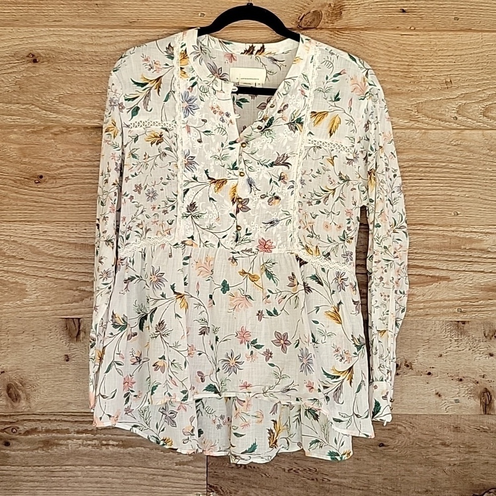 Anthropologie Size XSmall White Floral Ginevra Lace Babydoll Blouse